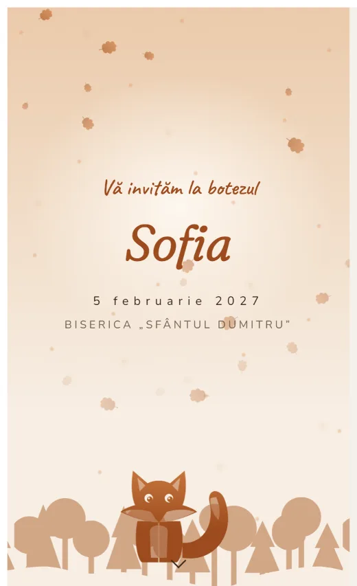 Invitație digitală de botez, model Vulpiță