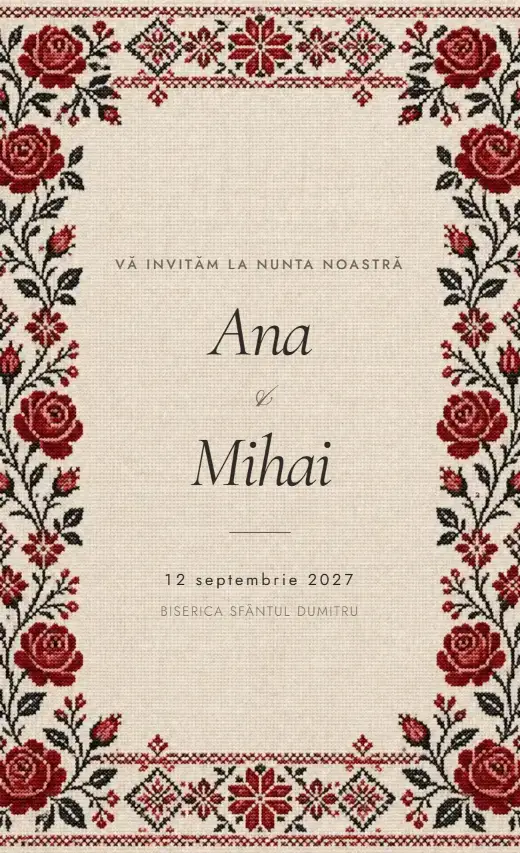 Invitație digitală de nuntă, model Zestre de flori
